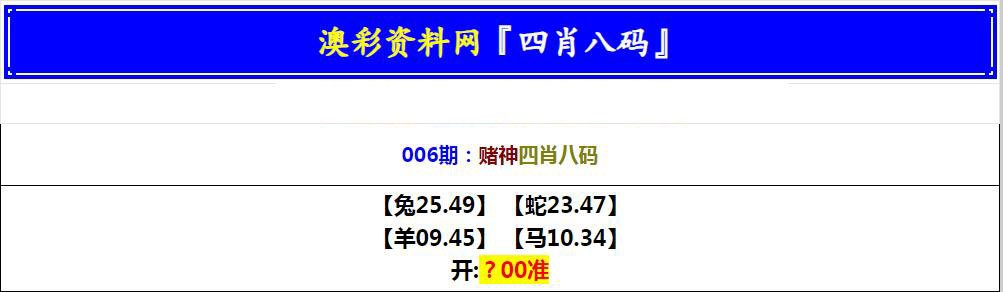 006期赌神四肖八码[图]