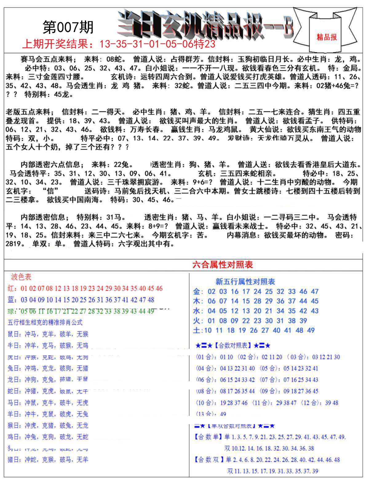 007期当日玄机精品报B[图]