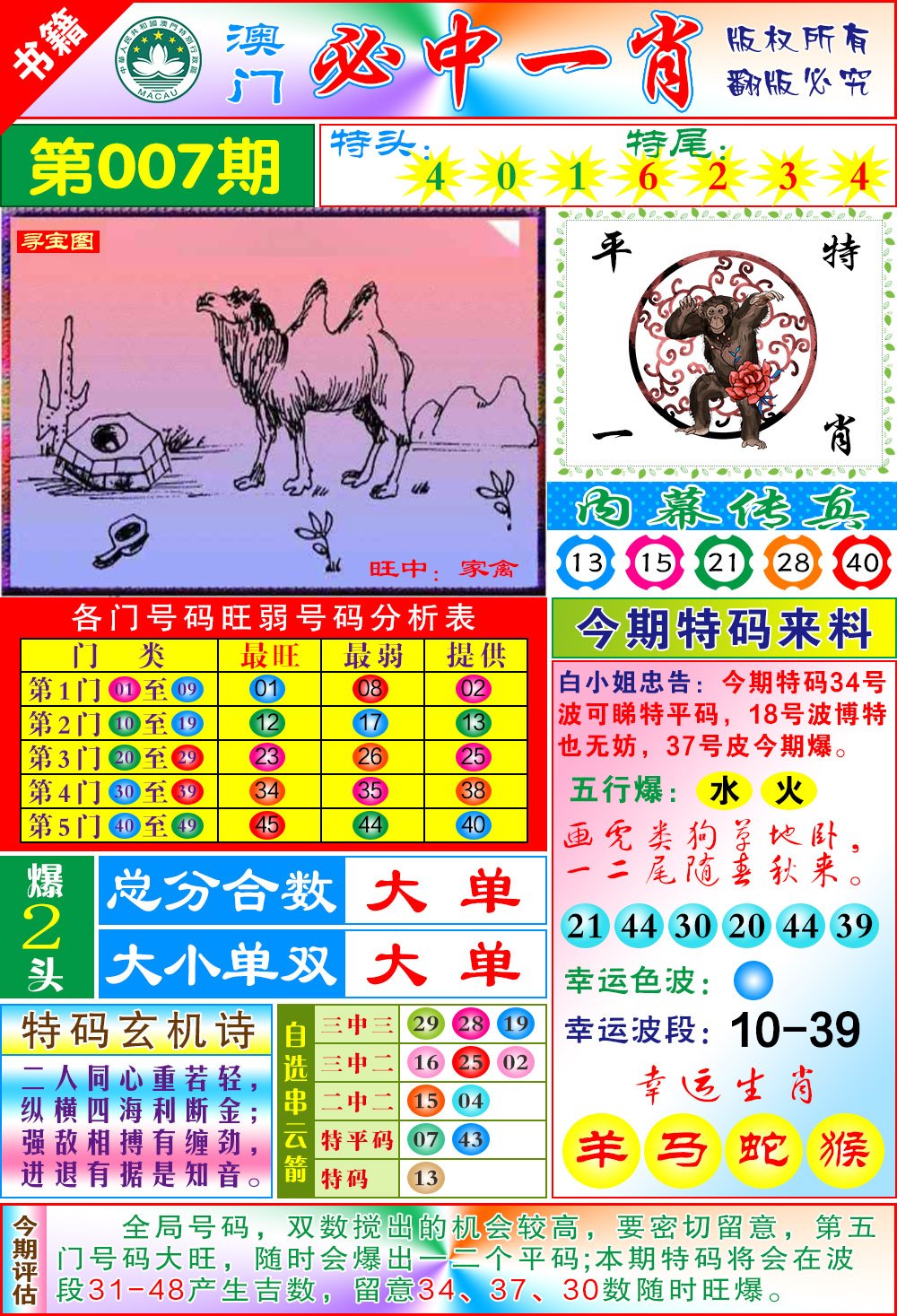 007期澳门玄机一特[图]