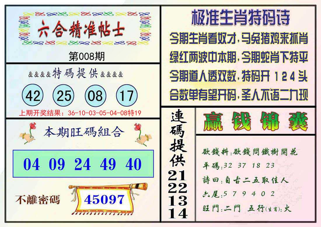 008期精准贴士[图]