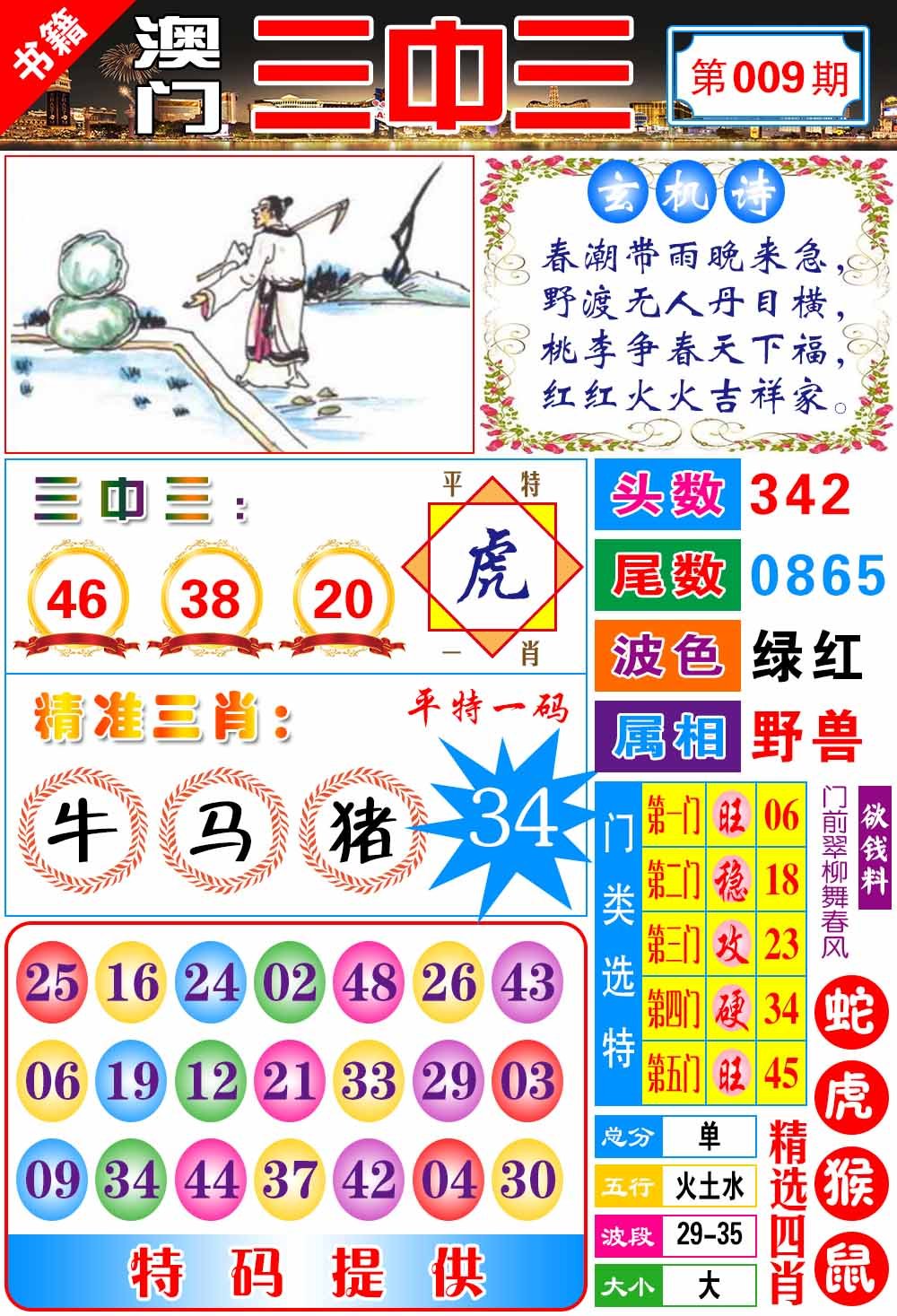 009期澳门宝典三中三[图]