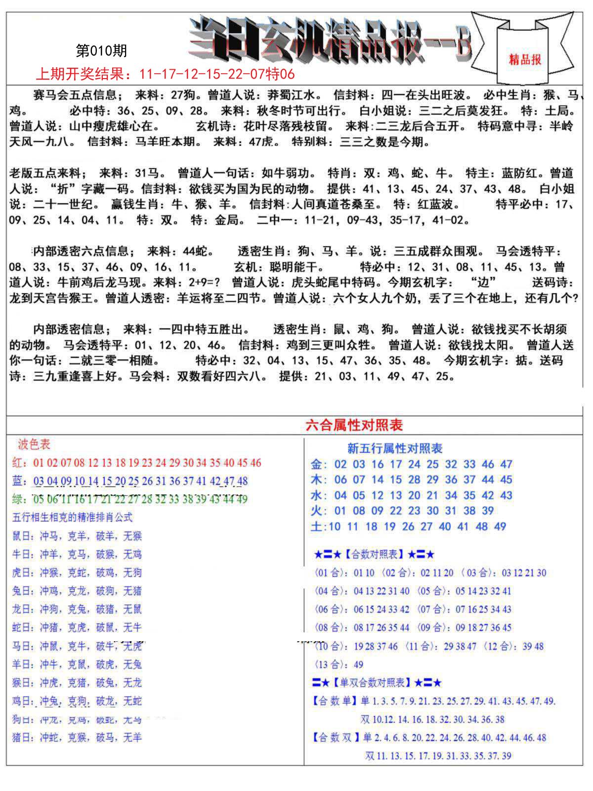 010期当日玄机精品报B[图]