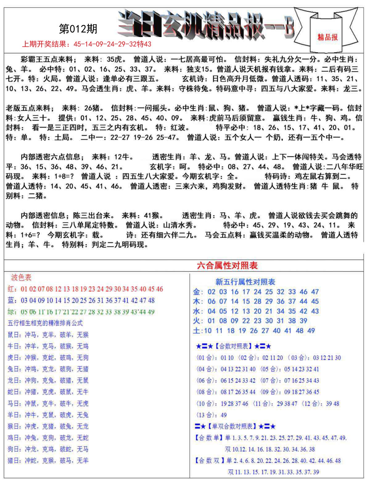 012期当日玄机精品报B[图]