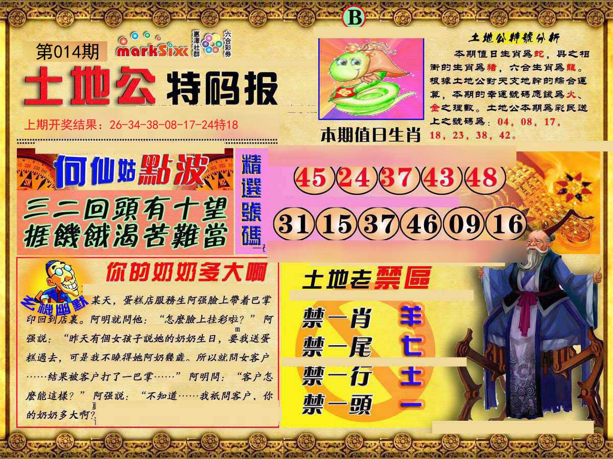 014期土地公特码报B[图]