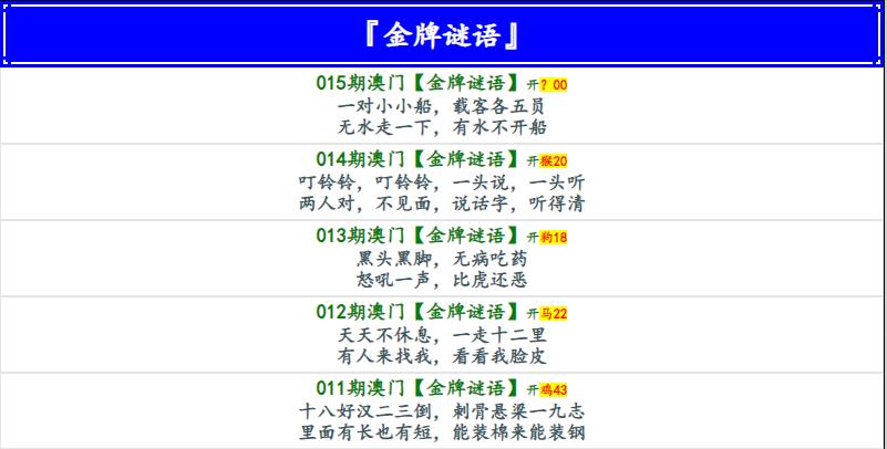 015期金牌谜语[图]
