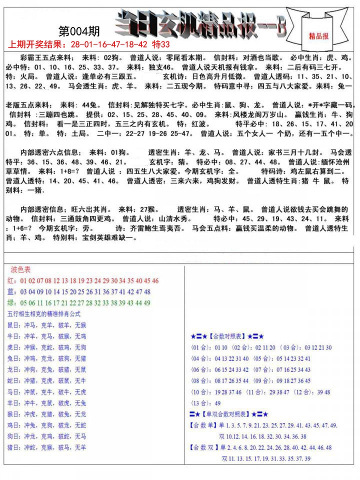 004期当日玄机精品报B[图]
