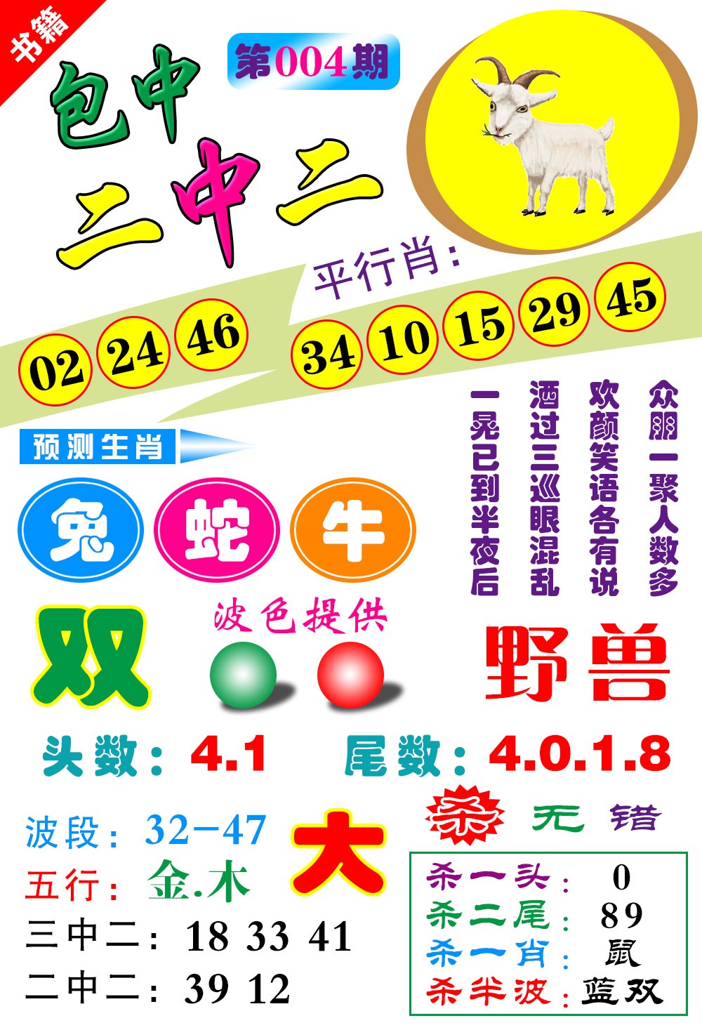 004期澳门预测生肖[图]