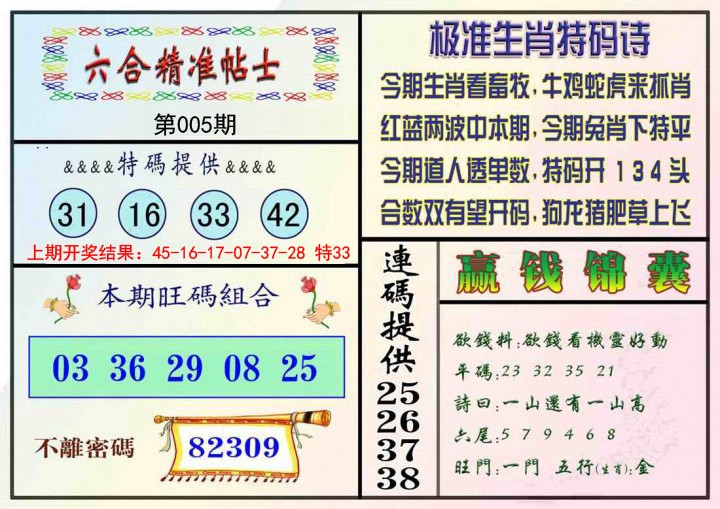 005期精准贴士[图]