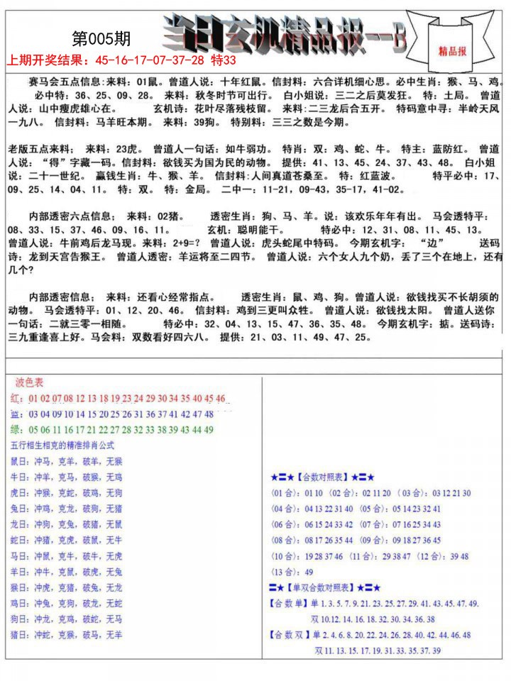 005期当日玄机精品报B[图]