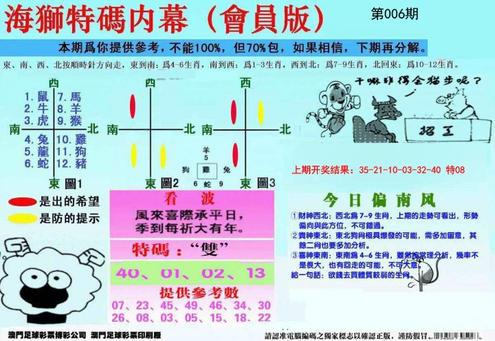 006期另版海狮特码内幕报[图]