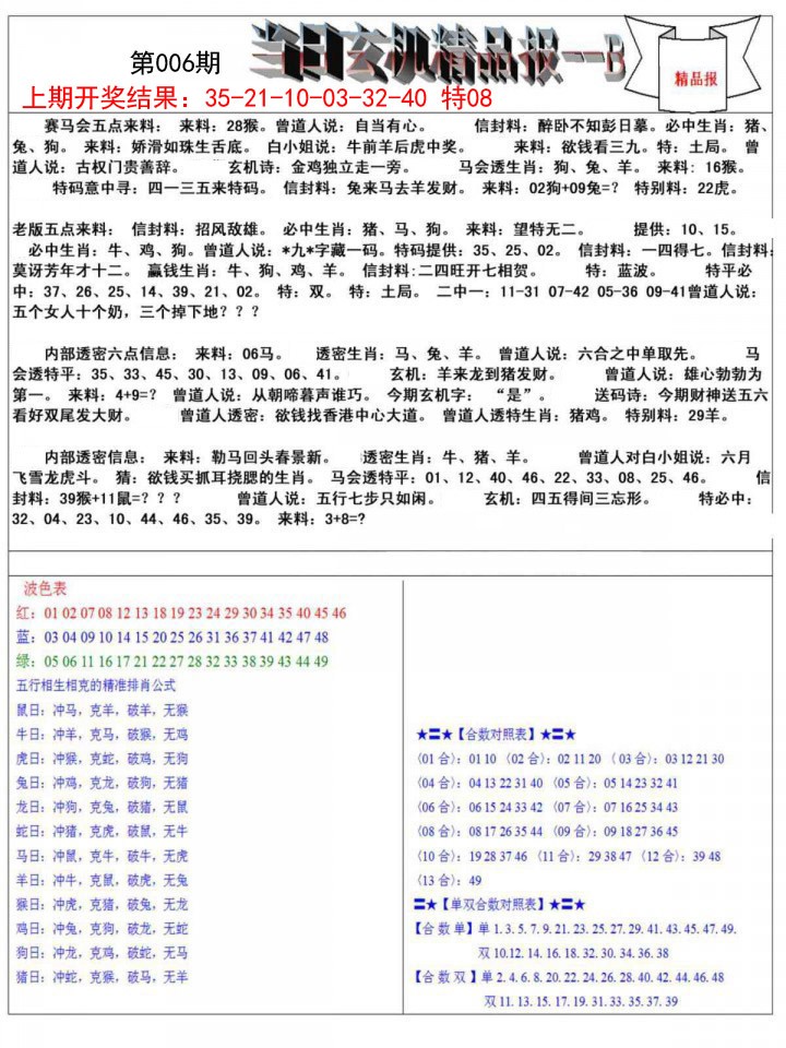 006期当日玄机精品报B[图]