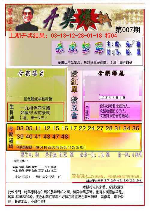 007期开奖爆料(新图推荐)[图]