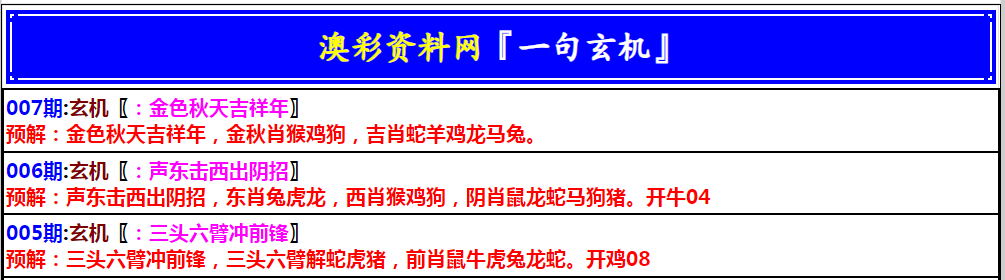 007期澳门一句玄机[图]