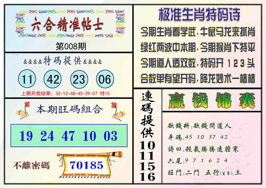 008期精准贴士[图]