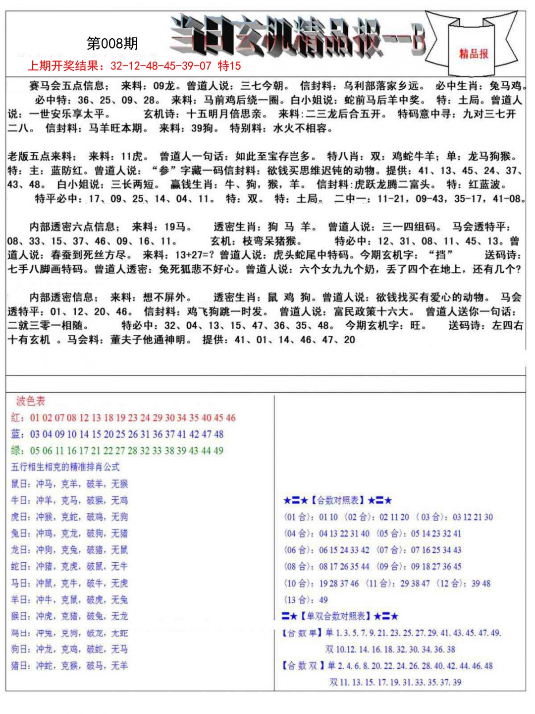 008期当日玄机精品报B[图]