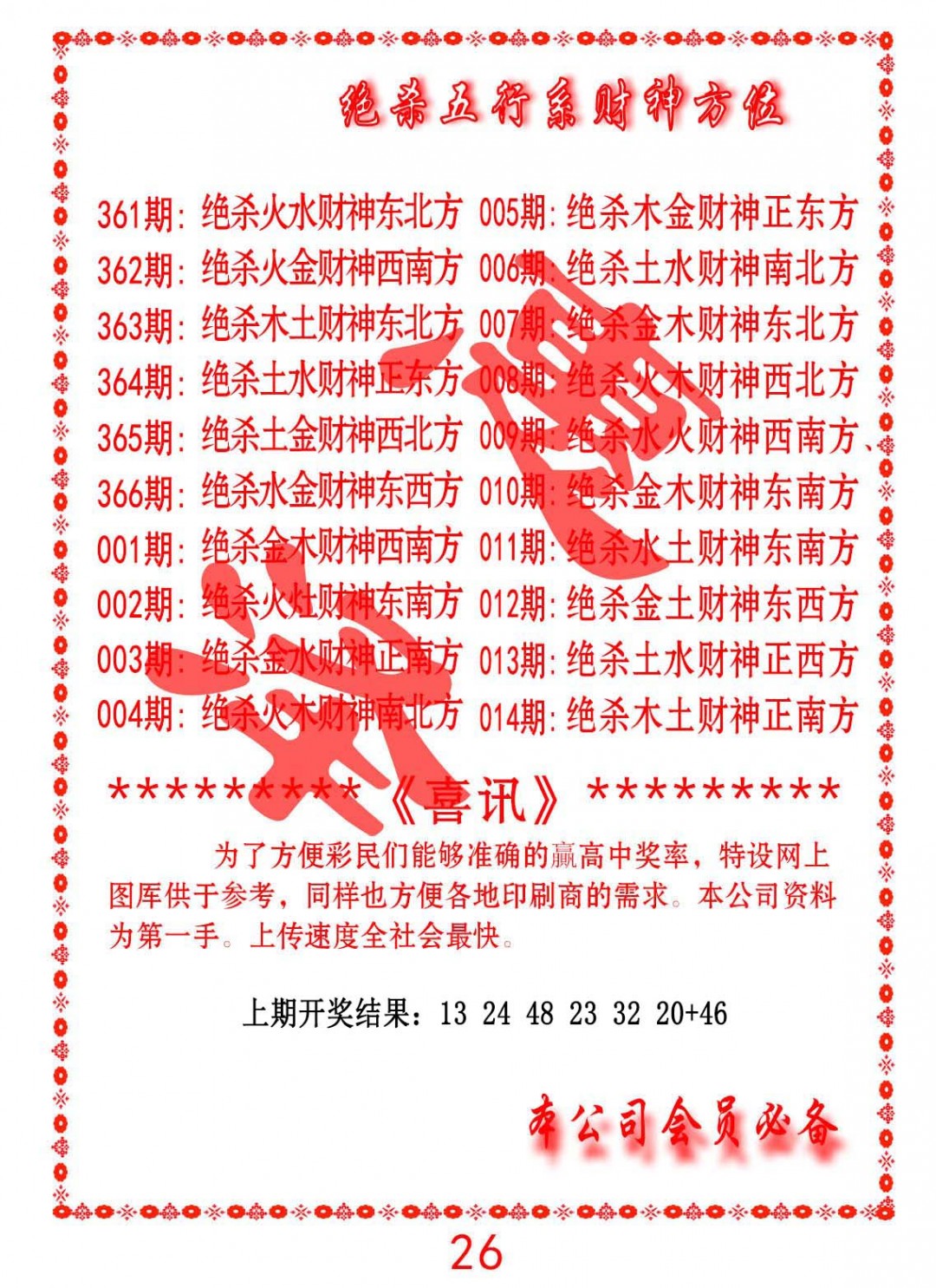009期绝杀五行及财神方位[图]