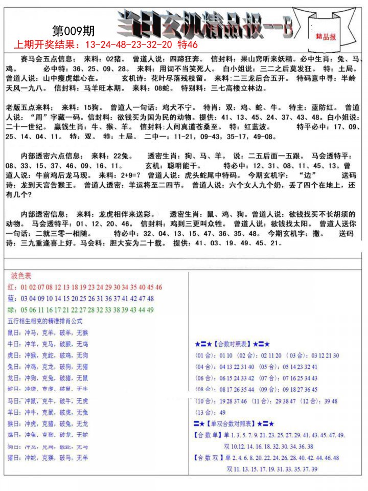 009期当日玄机精品报B[图]