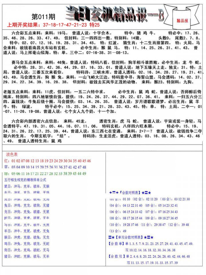 011期当日玄机精品报B[图]