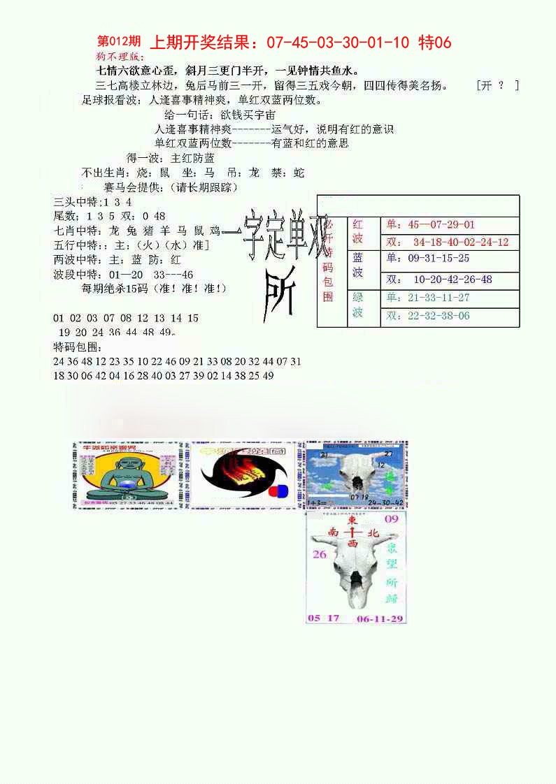 012期狗不理特码报[图]
