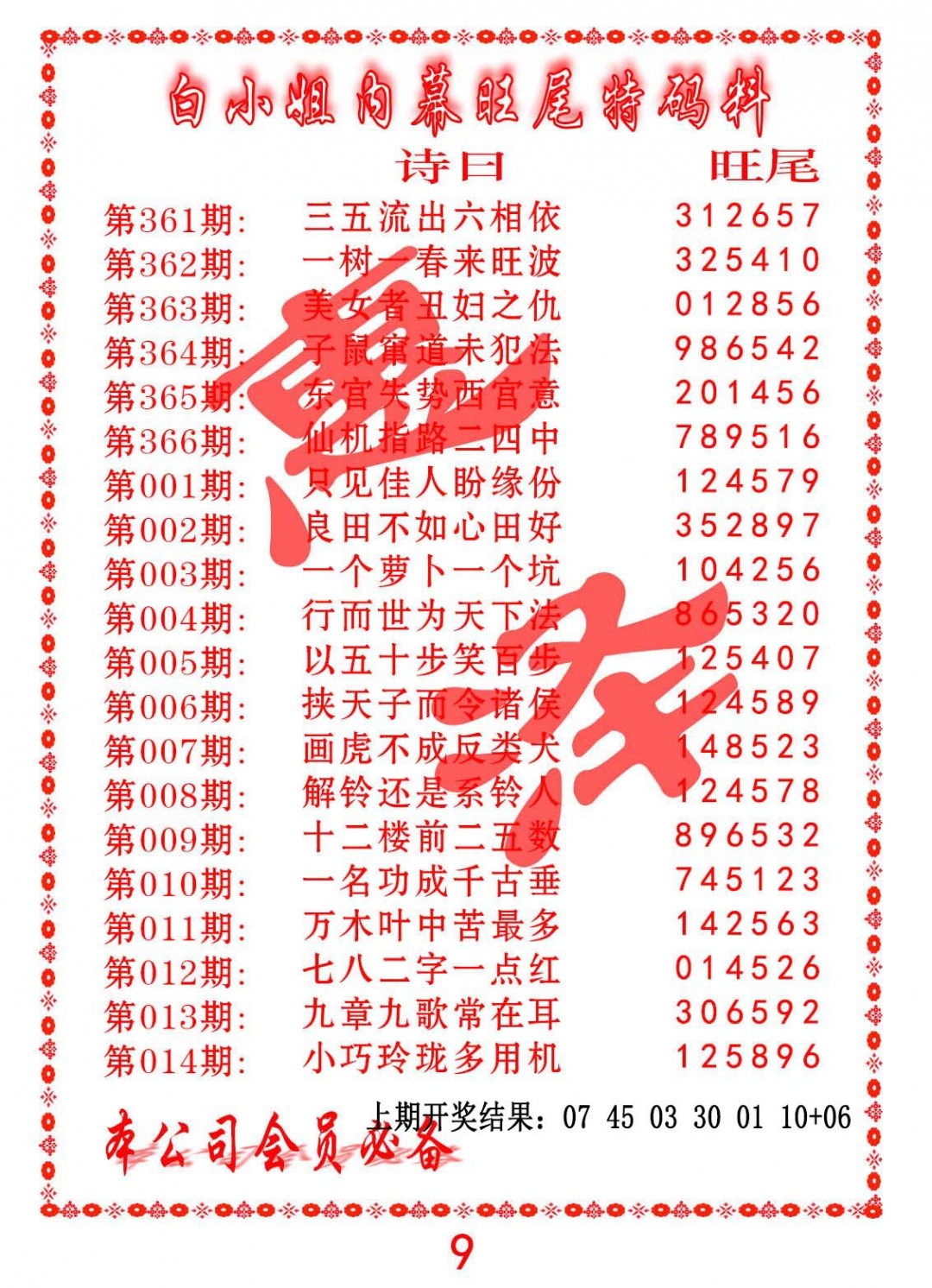 012期内幕旺尾特码料[图]