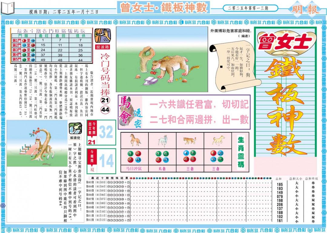 013期曾女士铁板神数A[图]