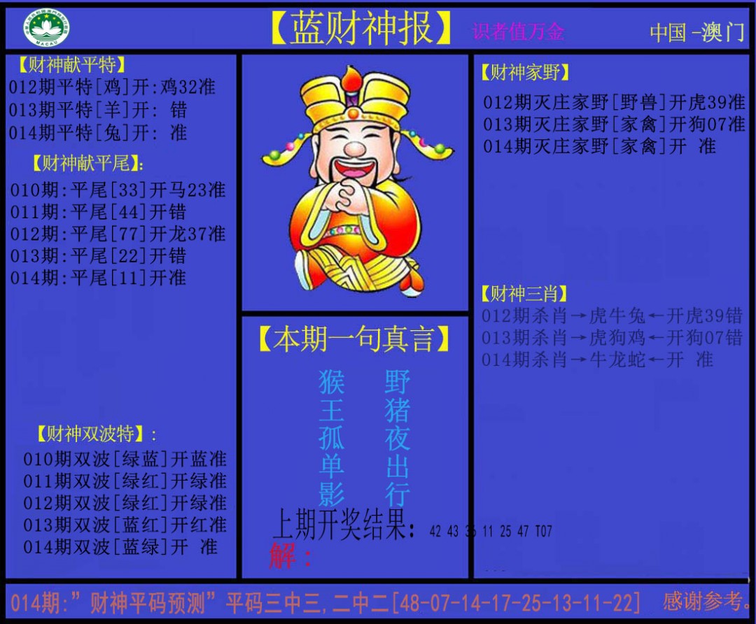 014期蓝财神[图]