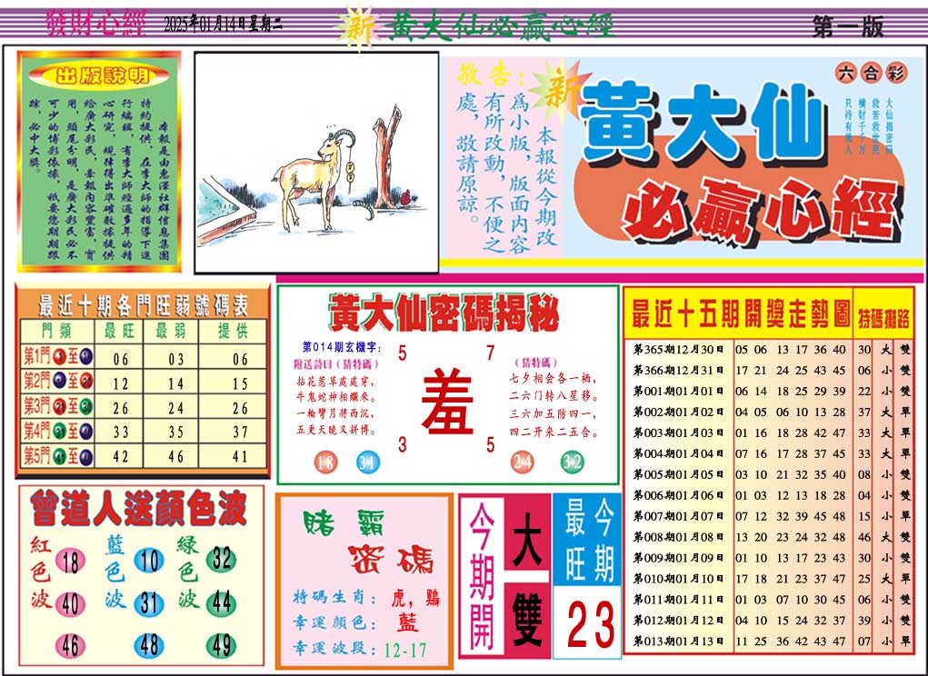 014期黄大仙必赢心经A[图]