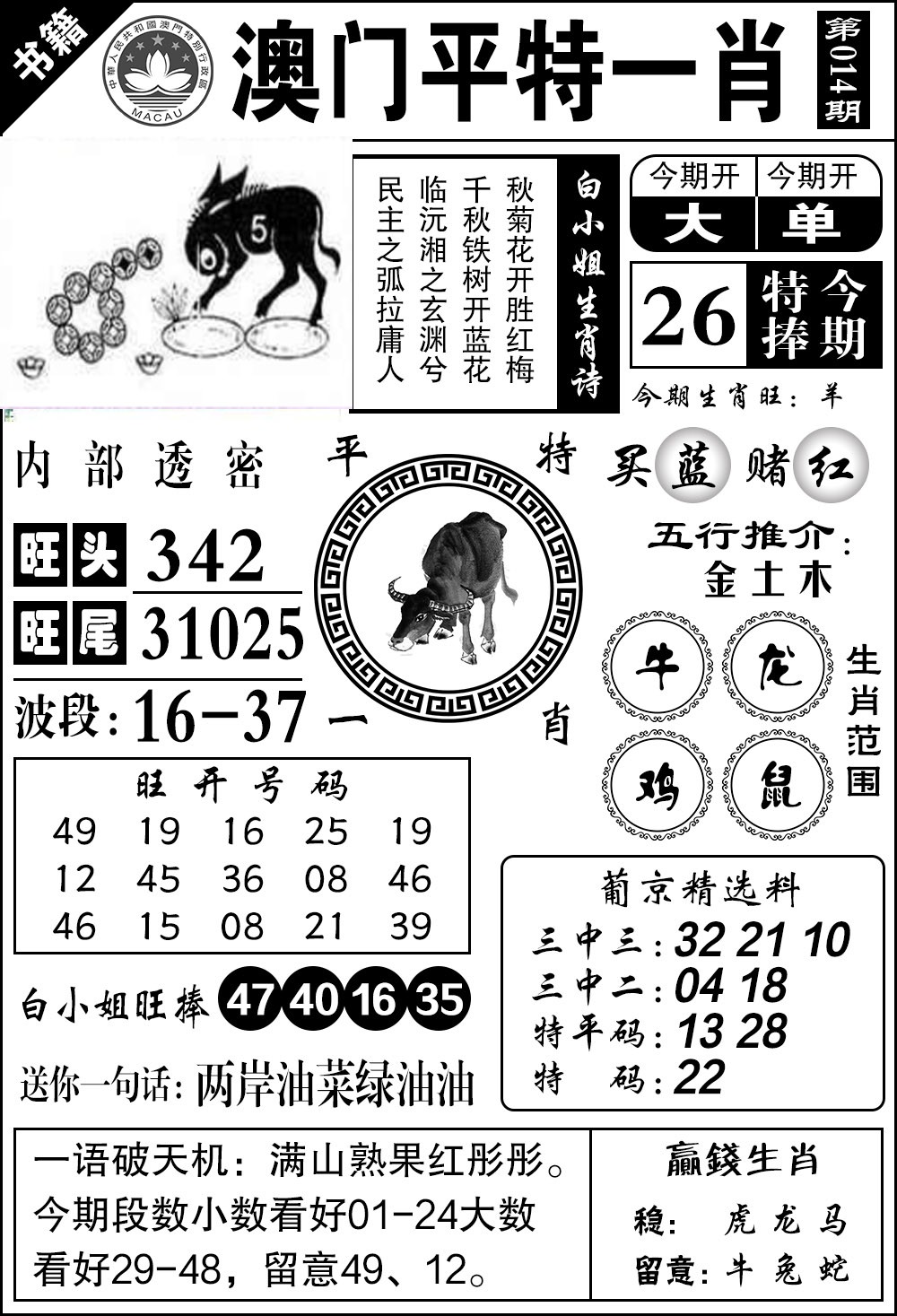 014期澳门内部透密[图]