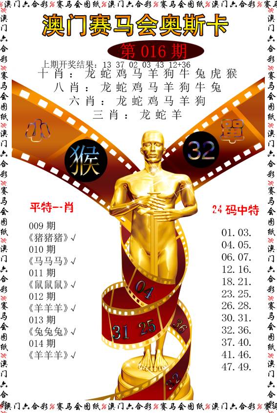 016期新奥斯卡[图]