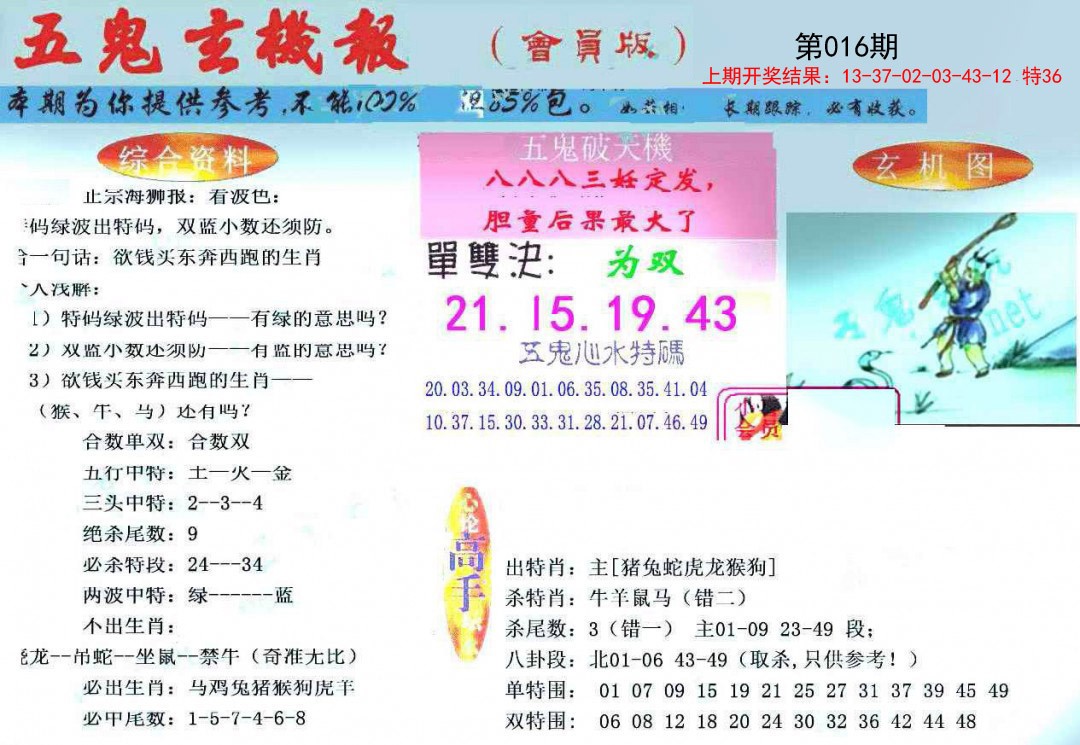 016期新五鬼玄机[图]