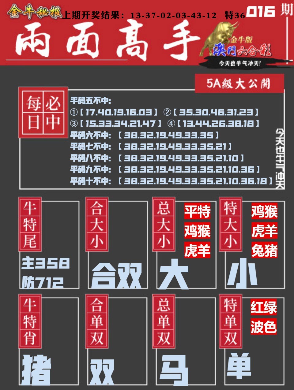 016期金牛两面高手[图]