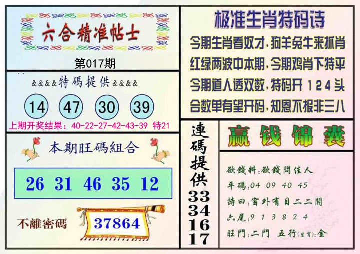 017期精准贴士[图]