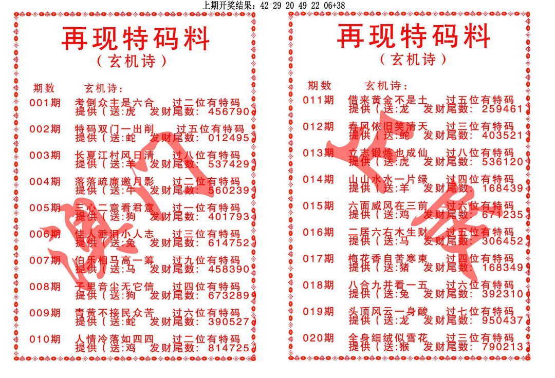 018期再现特码料[图]
