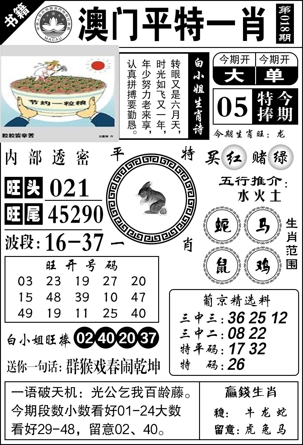018期澳门内部透密[图]