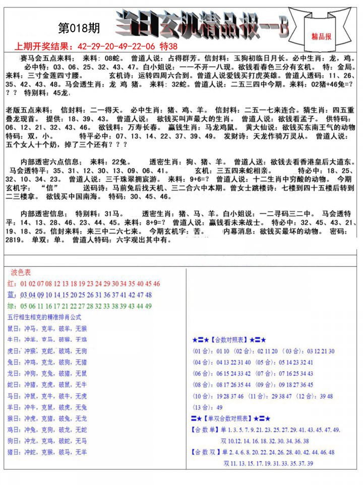 018期当日玄机精品报B[图]