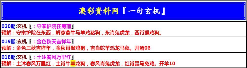 020期澳门一句玄机[图]