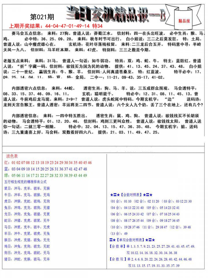 021期当日玄机精品报B[图]