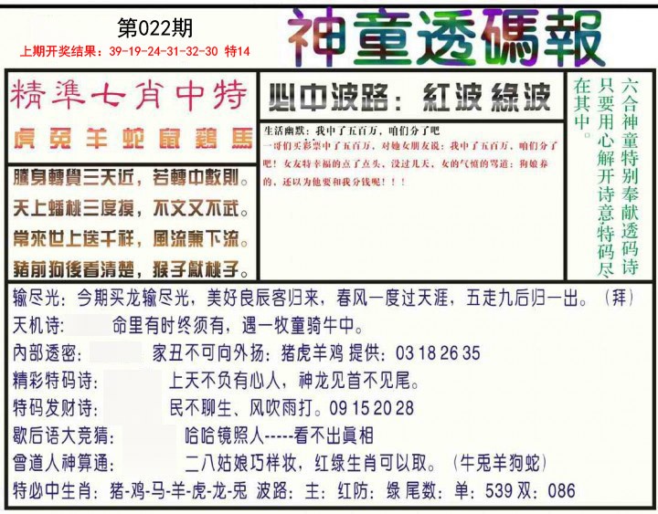 022期神童透码报[图]