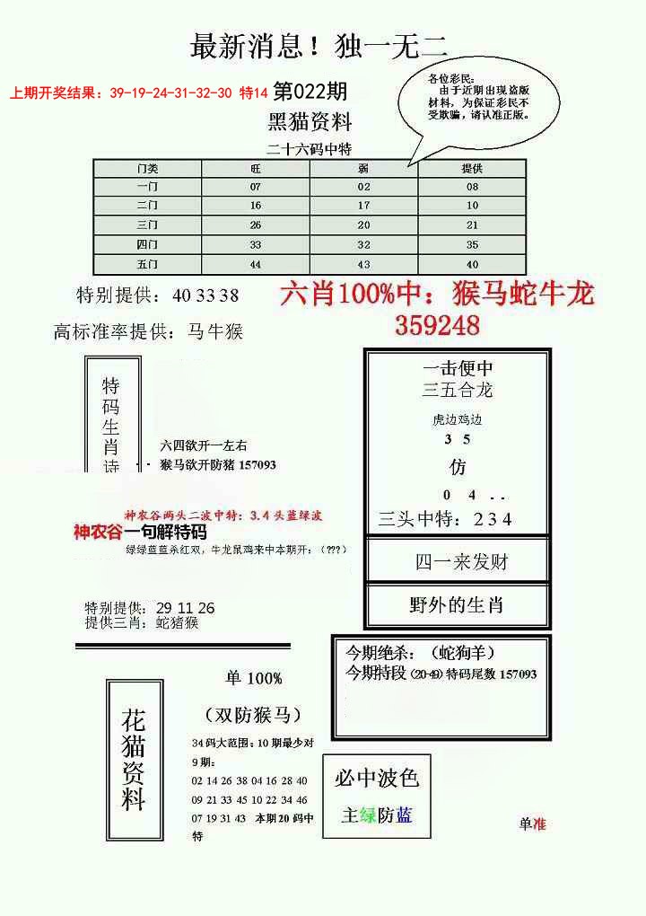 022期独一无二(正)[图]