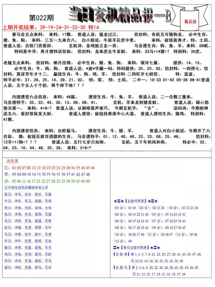 022期当日玄机精品报B[图]