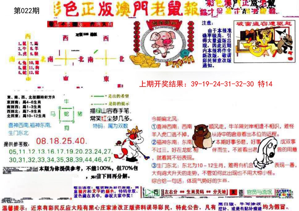 022期彩色正版澳门老鼠报[图]