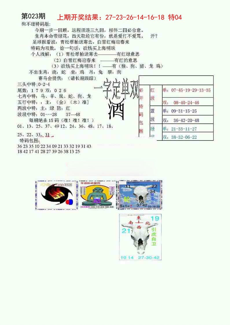 023期狗不理特码报[图]
