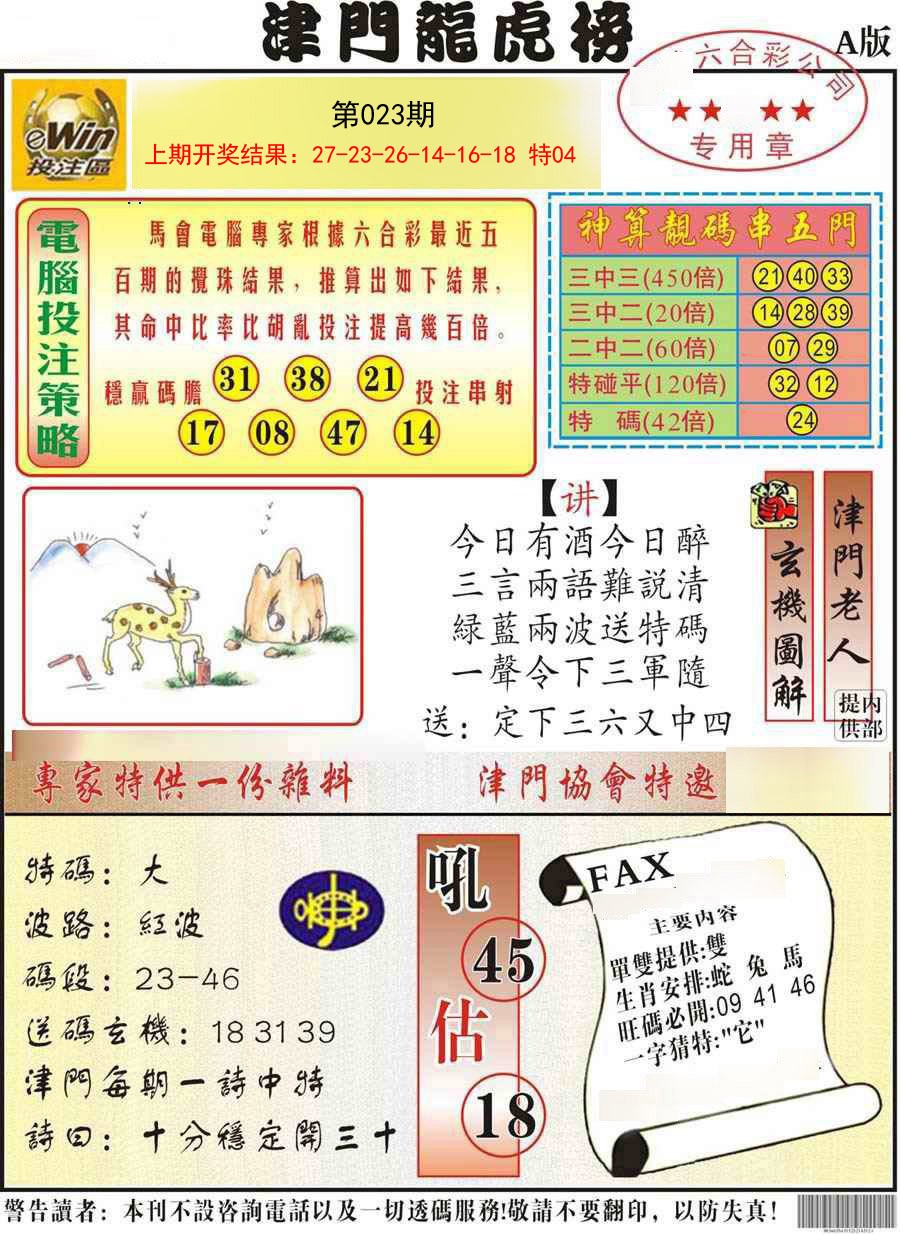 023期津门龙虎榜A[图]