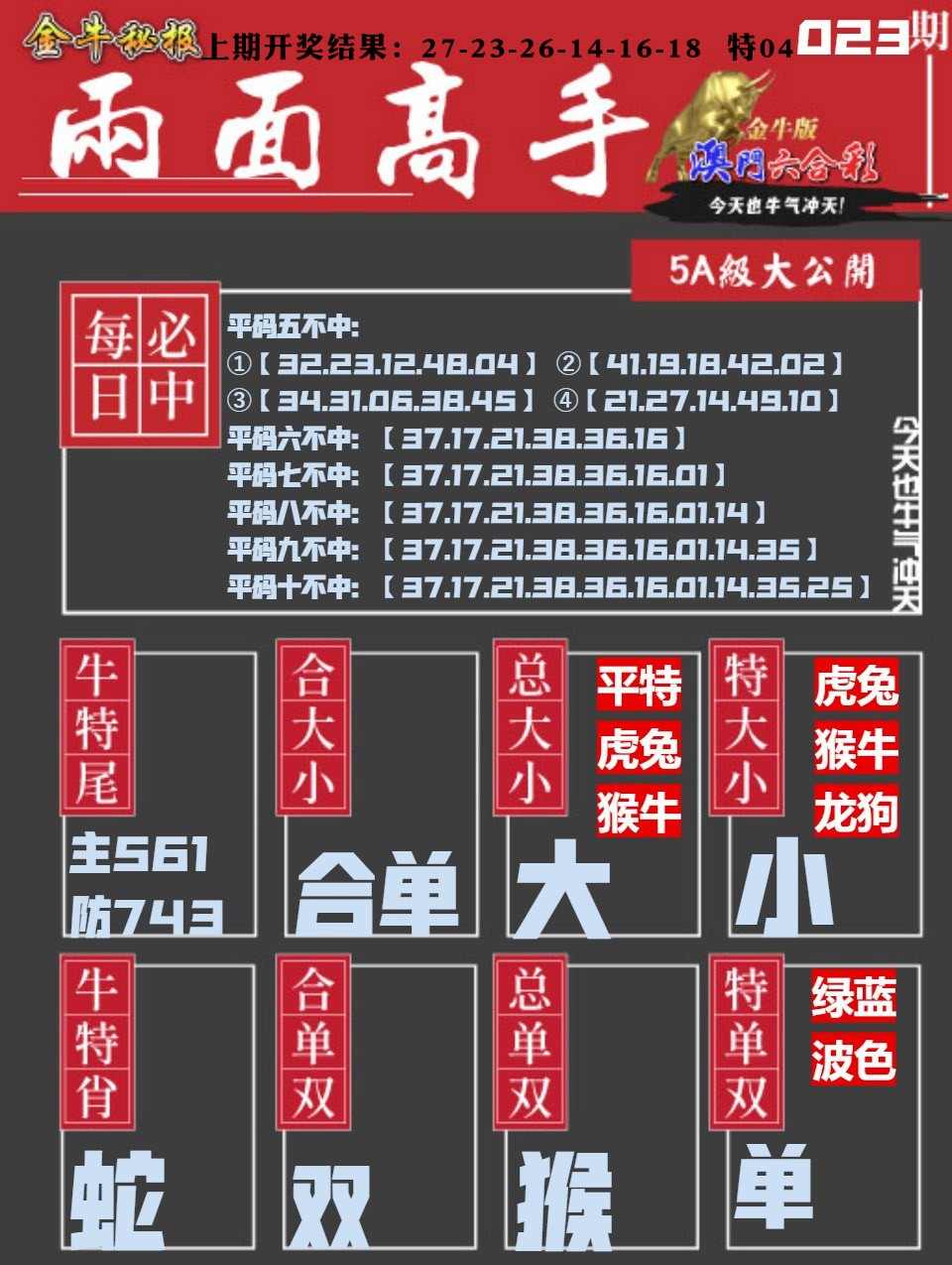 023期金牛两面高手[图]