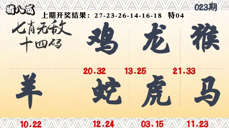 023期七肖无敌14码[图]