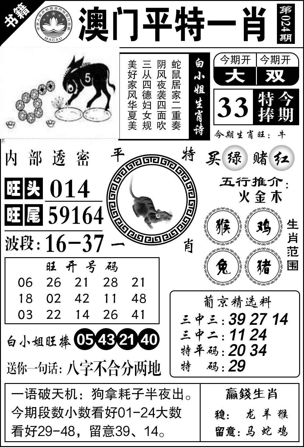 024期澳门内部透密[图]