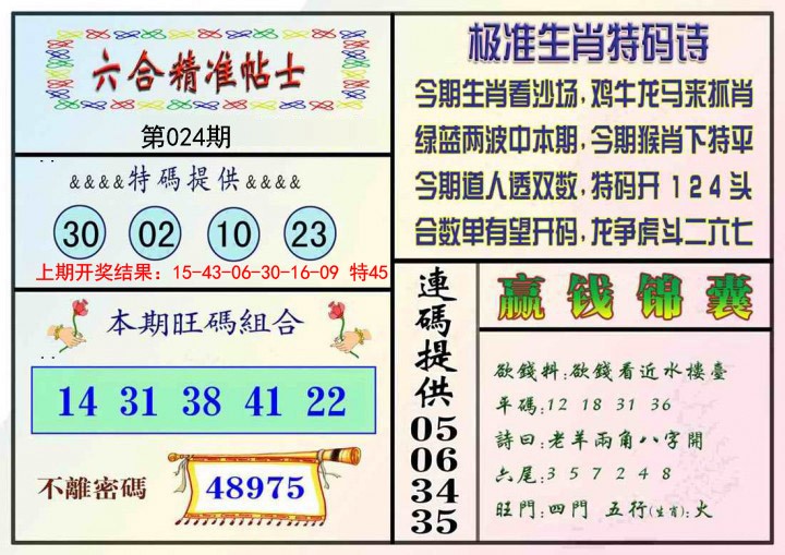 024期精准贴士[图]