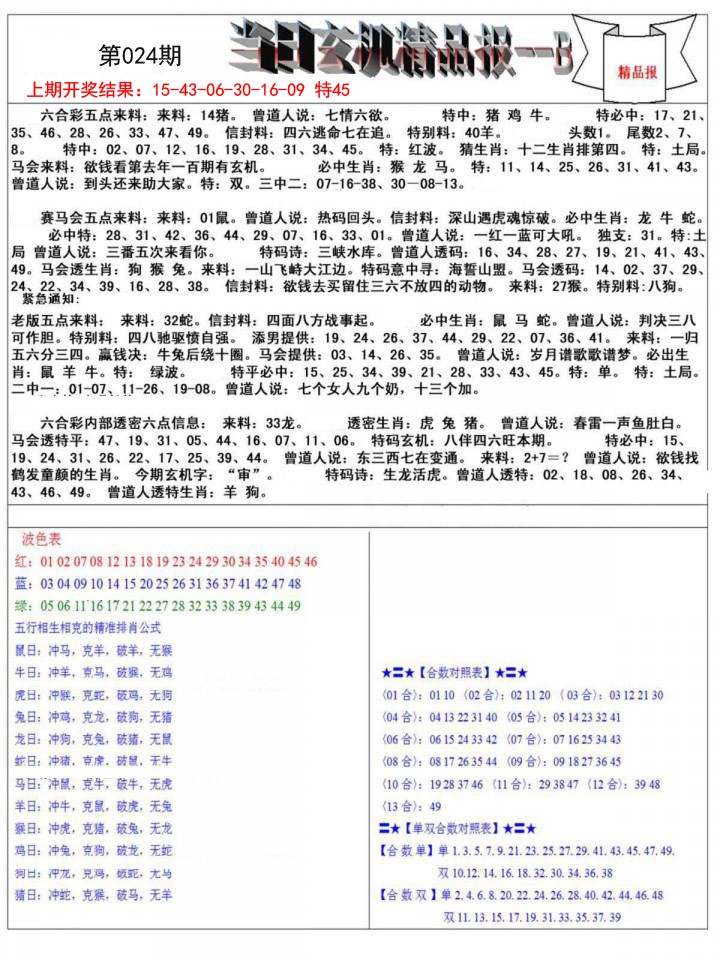 024期当日玄机精品报B[图]
