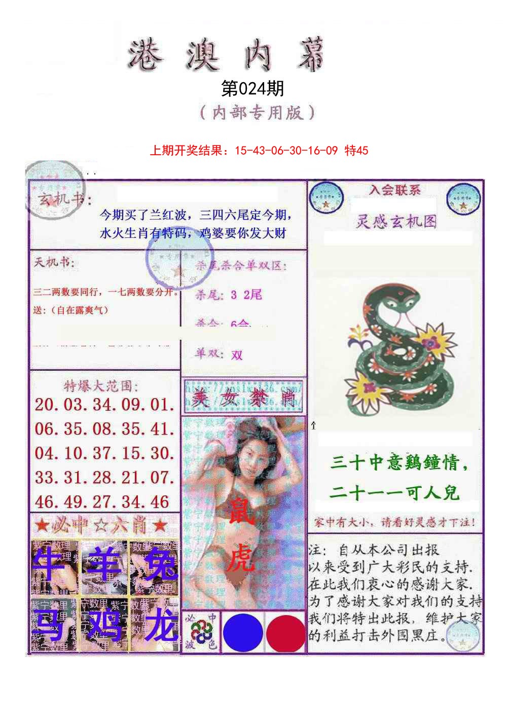 024期港澳内幕报[图]