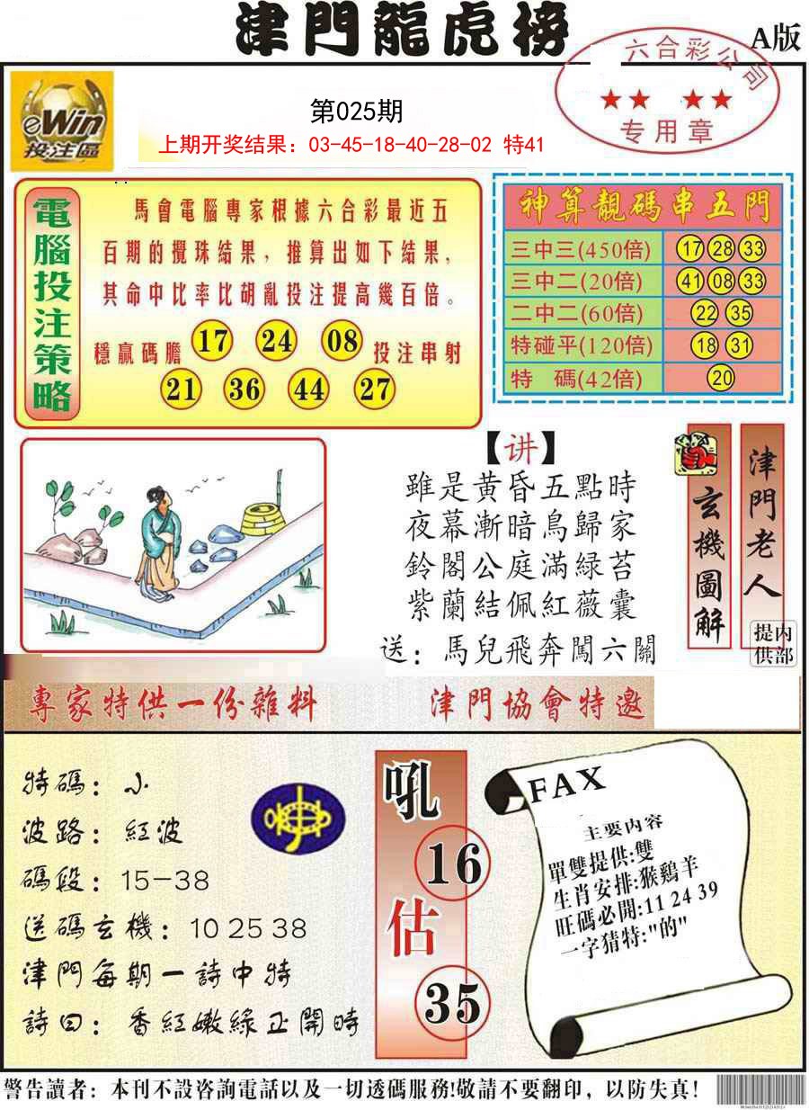 025期津门龙虎榜A[图]